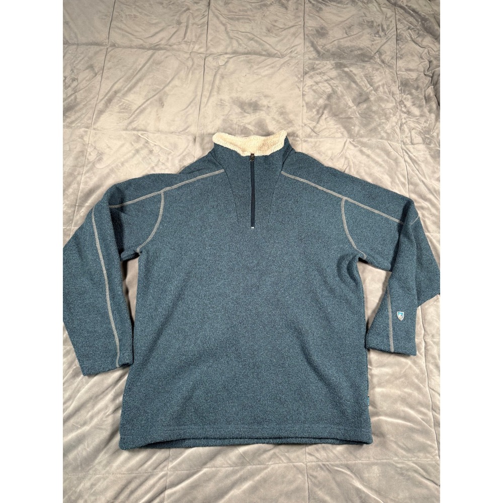 Kuhl Interceptr 1/4 Zip Fleece Pullover Blue Alfpaca Gold Mens XL Hiking Jacket